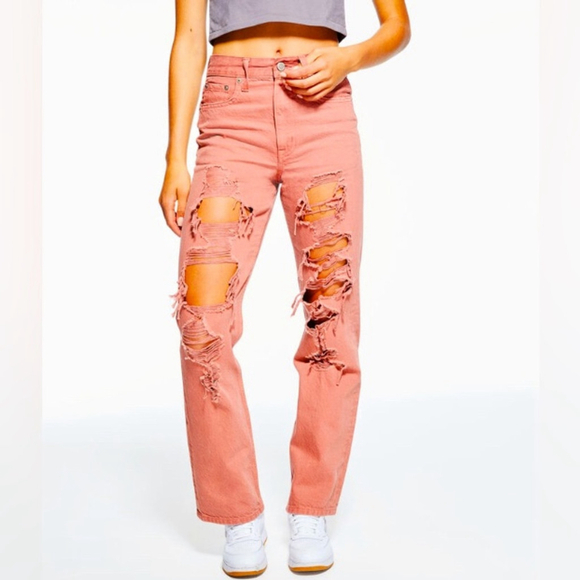 Women’s Aero 90's Baggy Ripped Jeans Coral Size 8 - Picture 1 of 8